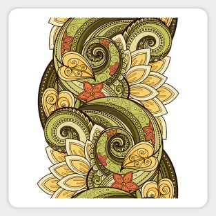 Paisley Print with Vintage Floral Motifs, Striped Composition Sticker